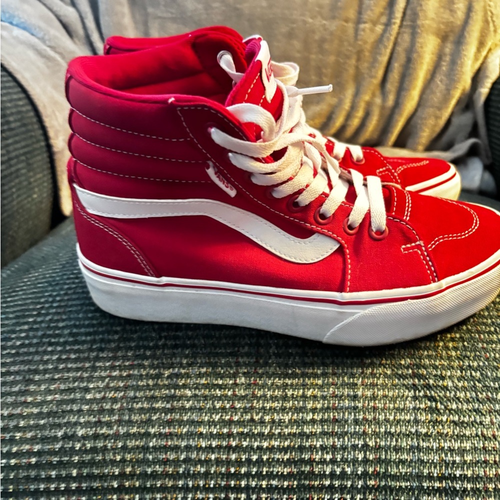 Red High-Top VANS Sneakers with White Accents